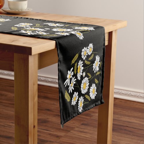 Daisy flowers and leaves design medium table runner