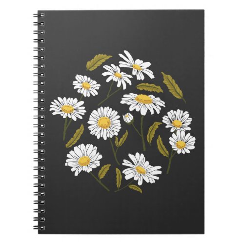 Daisy flowers and leaves design notebook