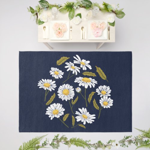 Daisy flowers and leaves design outdoor rug