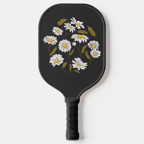Daisy flowers and leaves design pickleball paddle