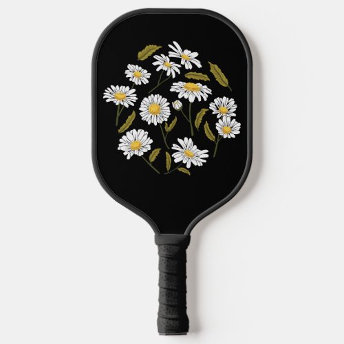 Daisy flowers and leaves design pickleball paddle