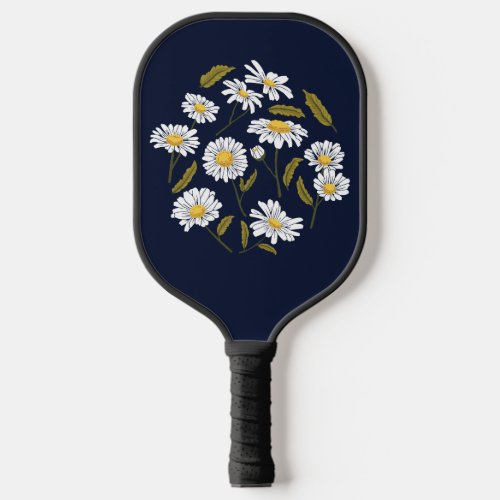 Daisy flowers and leaves design pickleball paddle