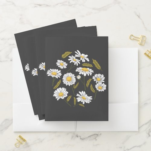 Daisy flowers and leaves design pocket folder