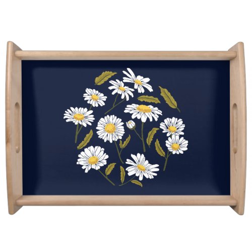 Daisy flowers and leaves design serving tray