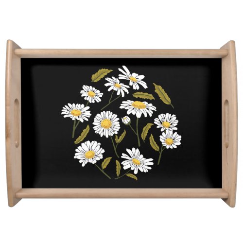 Daisy flowers and leaves design serving tray