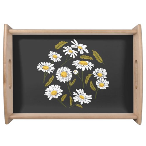 Daisy flowers and leaves design serving tray