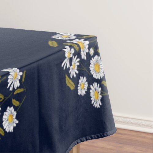 Daisy flowers and leaves design tablecloth