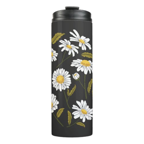 Daisy flowers and leaves design thermal tumbler