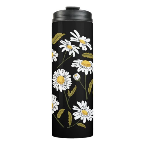 Daisy flowers and leaves design thermal tumbler