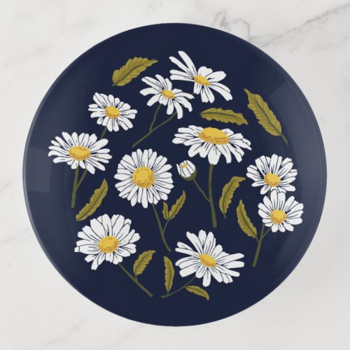 Daisy flowers and leaves design trinket tray