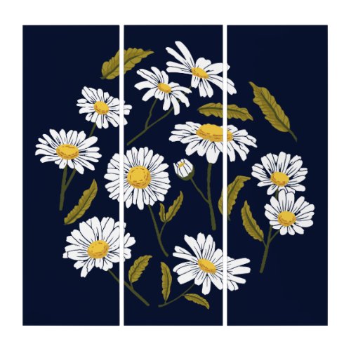 Daisy flowers and leaves design triptych