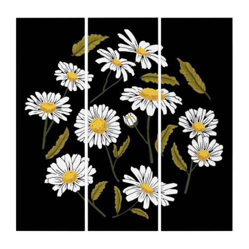 Daisy flowers and leaves design triptych