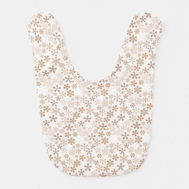 Daisy Flowers Beige Floral Aesthetic Ditsy Tan Baby Bib (Front)