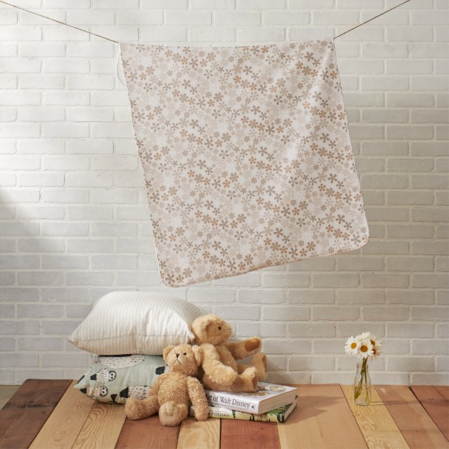 Daisy Flowers Beige Floral Aesthetic Ditsy Tan Baby Blanket (In Situ)