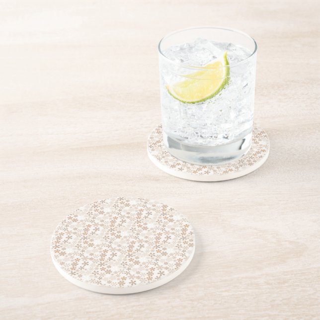 Daisy Flowers Beige Floral Aesthetic Ditsy Tan Coaster (Side)