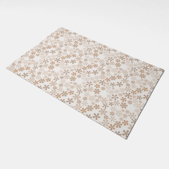 Daisy Flowers Beige Floral Aesthetic Ditsy Tan Doormat (Angled)