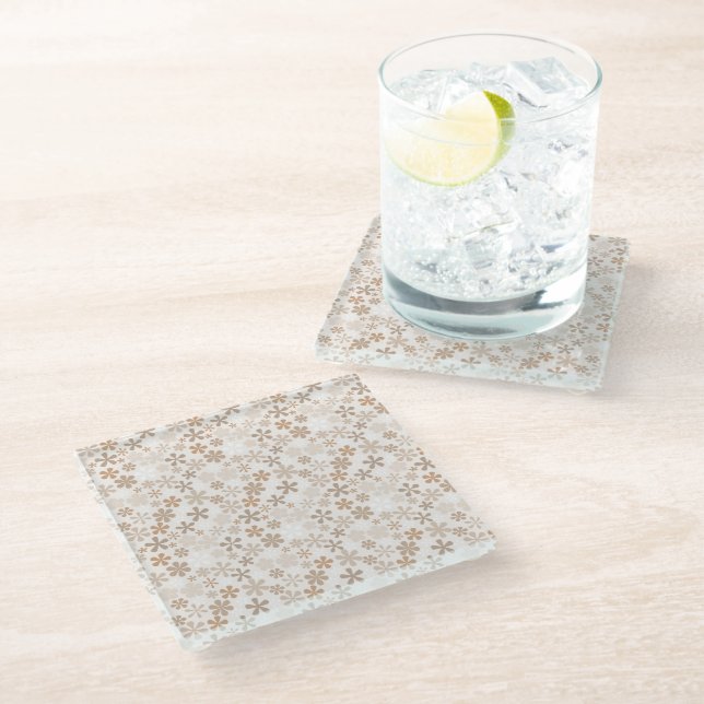 Daisy Flowers Beige Floral Aesthetic Ditsy Tan Glass Coaster (Angled)