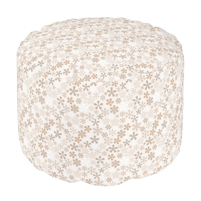 Daisy Flowers Beige Floral Aesthetic Ditsy Tan Pouf (Angled Back)