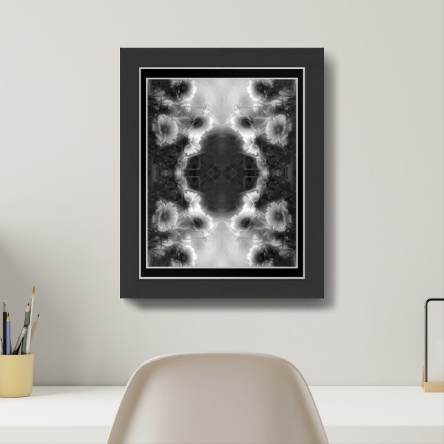 Daisy Flowers Black And White Abstract  Framed Art (Home Office)