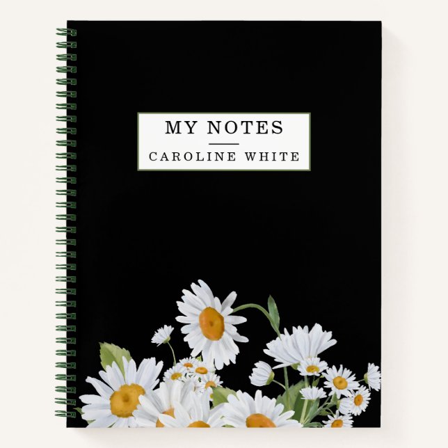 Daisy Flowers Black Background Personalized  Notebook (Front)