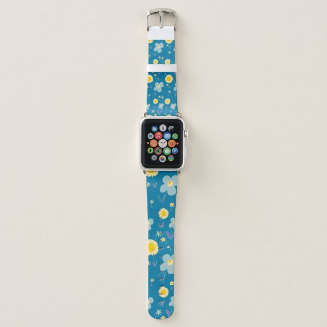 Daisy Flowers Blue Cream Yellow Purple Kingfisher Apple Watch Band (Front)