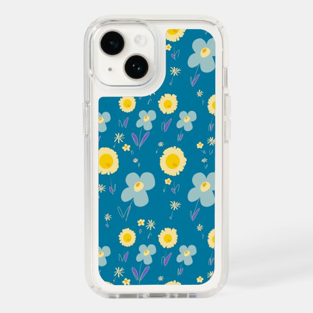 Daisy Flowers Blue Cream Yellow Purple Kingfisher Speck iPhone Case (Front)