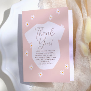 Daisy Flowers Boho Pink Floral Baby Shower Thank You Card