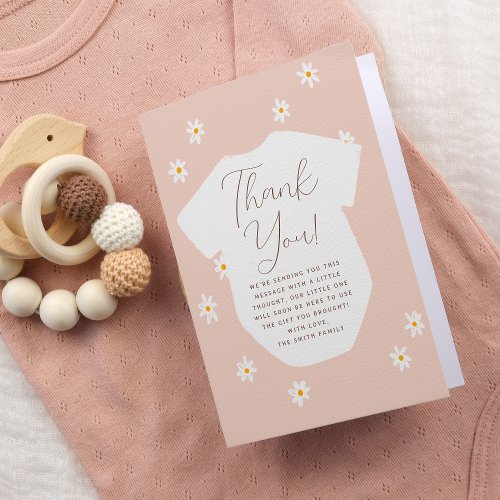 Daisy Flowers Boho Pink Floral Baby Shower Thank You Card