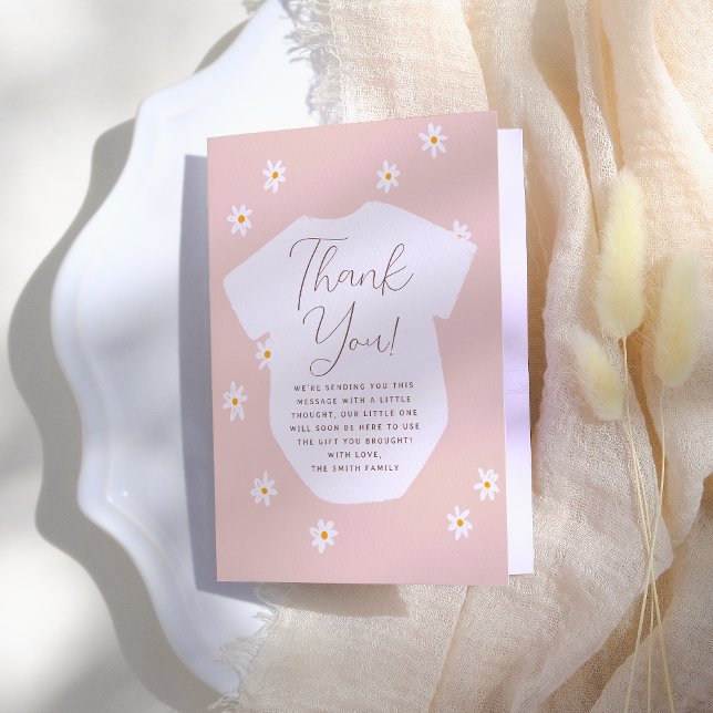 Daisy Flowers Boho Pink Floral Baby Shower Thank You Card (Creator Uploaded)