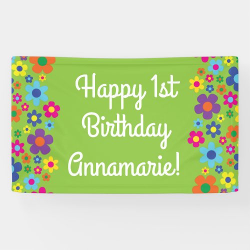 Daisy Flowers Cute Colorful 1st Birthday Party Banner