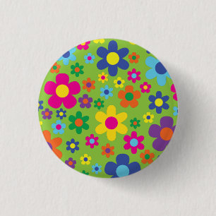 Daisy Flowers Cute Colorful 1st Birthday Party Button