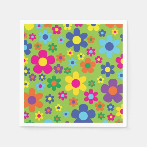 Daisy Flowers Cute Colorful 1st Birthday Party Napkins