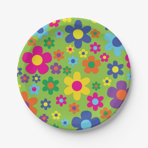 Daisy Flowers Cute Colorful 1st Birthday Party Paper Plates