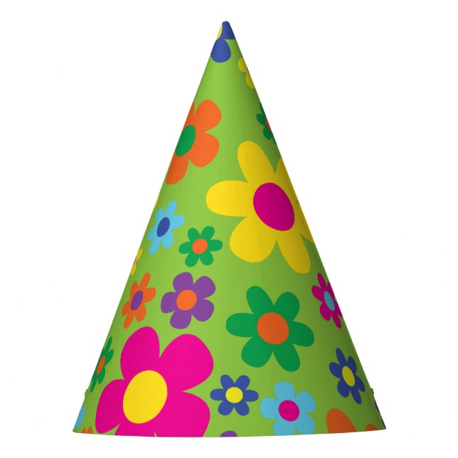 Daisy Flowers Cute Colorful 1st Birthday Party Party Hat (Front)