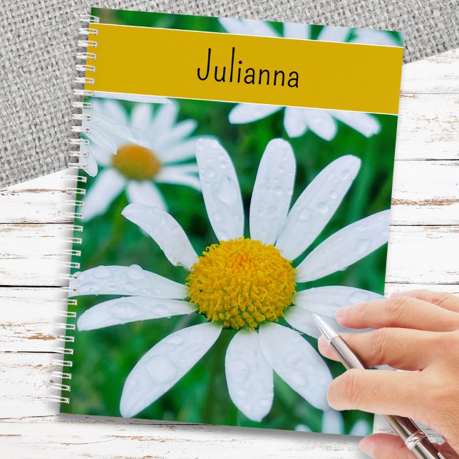 Daisy Flowers Elegant Floral Personalized Notebook (A stylish personalized notebook with photo of large daisies on the cover)