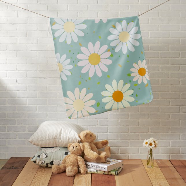 Daisy Flowers Floral Pattern Girly rainbow pastel Baby Blanket (In Situ)
