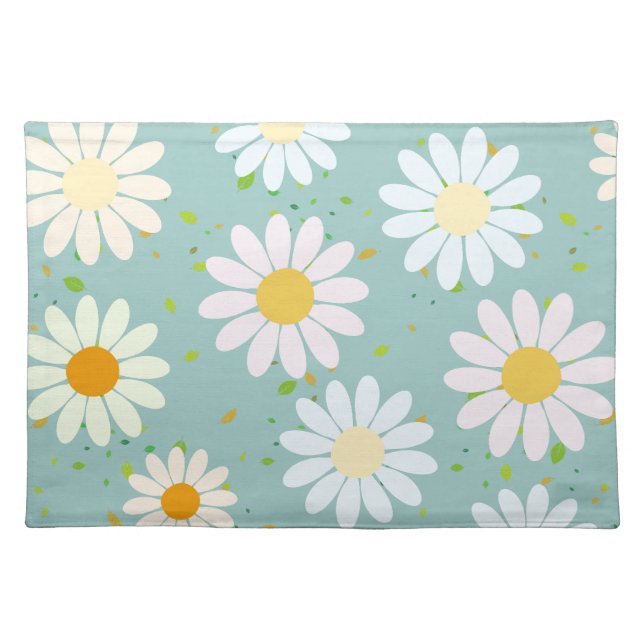 Daisy Flowers Floral Pattern Girly rainbow pastel Cloth Placemat (Front)