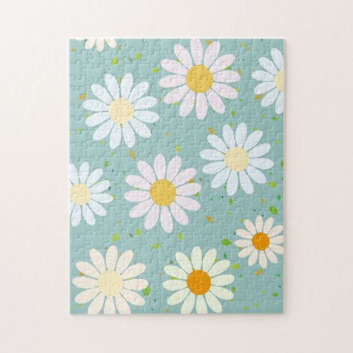 Daisy Flowers Floral Pattern Girly rainbow pastel Jigsaw Puzzle