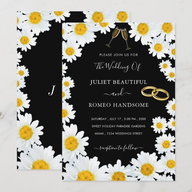 Daisy Flowers Framed Wedding Invitation Your Color (Front/Back)
