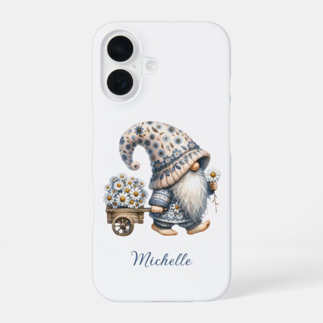Daisy Flowers Gnome Personalized Monogram Iphone Case (Back)