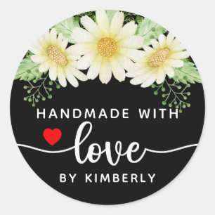 Daisy Flowers Handmade with Love Classic Round Sti Sticker