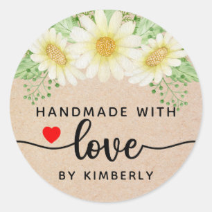 Daisy Flowers Handmade with Love Classic Round Sticker