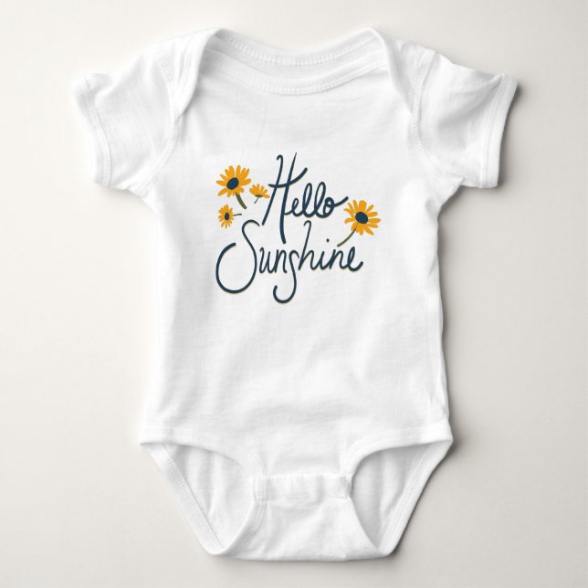 Daisy Flowers Hello Sunshine Saying Baby Bodysuit (Front)
