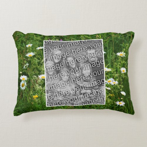 Daisy Flowers In Field Add Your Photo Accent Pillow