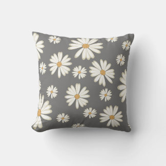 Daisy flowers in grey background throw pillow