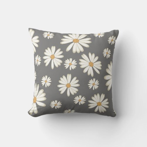 Daisy flowers in grey background throw pillow