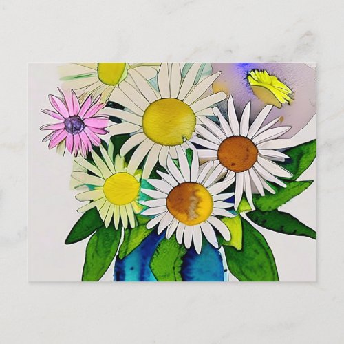 Daisy flowers in vase postcard