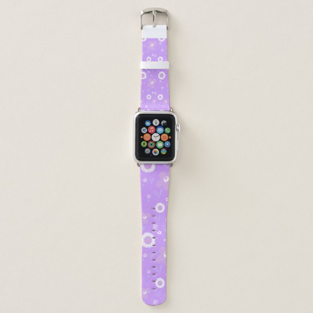 Daisy Flowers Lilac White On Lilac Apple Watch Band (Front)