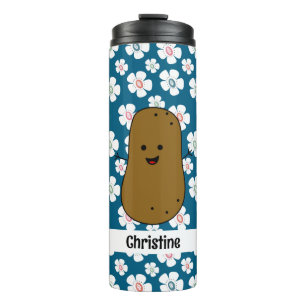 Daisy Flowers Ocean Blue Brown Potato Custom Thermal Tumbler