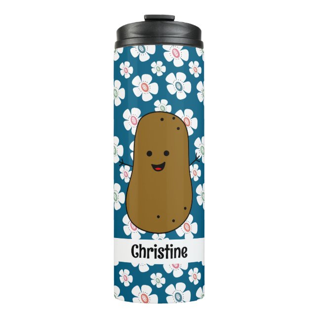 Daisy Flowers Ocean Blue Brown Potato Custom  Thermal Tumbler (Front)